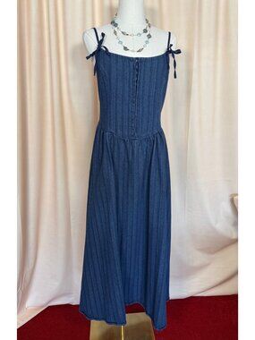 Blu Pepper Stripe Front Hook Corset Denim Midi Dress Size L Western